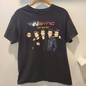 NSYNC logo Bye Bye Bye Official Band Tee Black Graphic Cotton T-Shirt Millenial